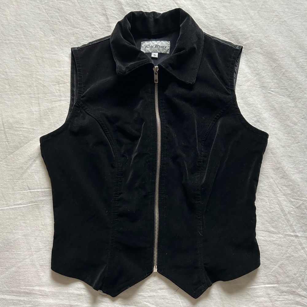 🍋☘️Vintage Paris Blues Black Zip-Up Moto Vest